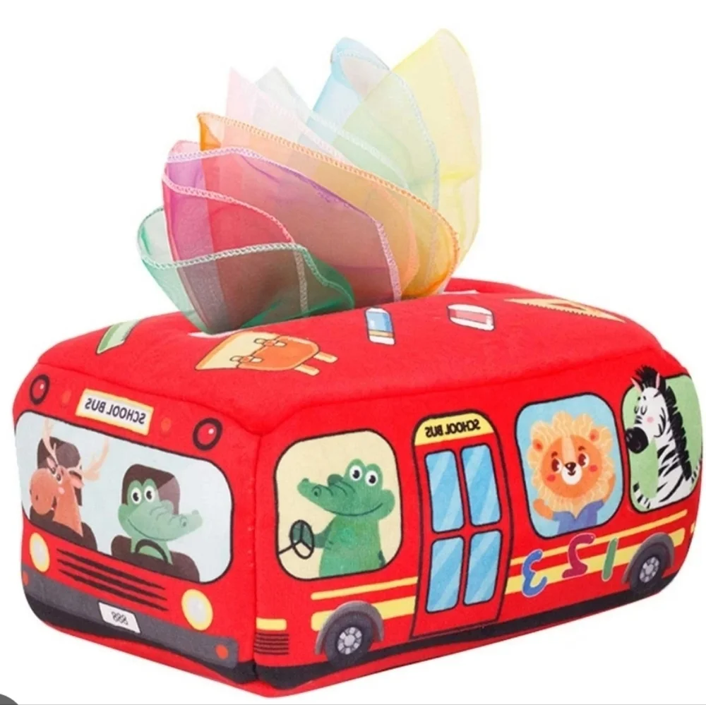 Sensory Baby Tissue Box Toy Colorful Animal Bus Toy New